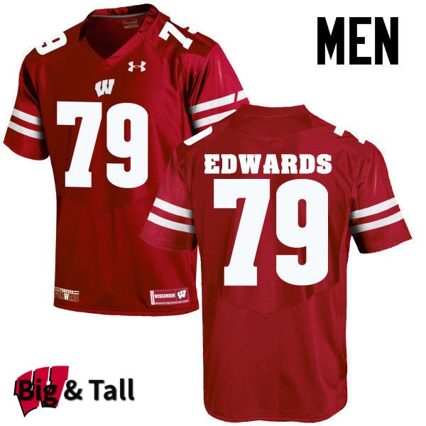 Wisconsin Badgers Men's #79 David Edwards NCAA Under Armour Authentic Red Big & Tall College Stitched Football Jersey PG40E33XT